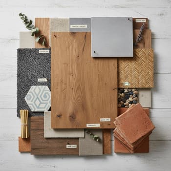 Moodboard with swatches, oak chips and notes