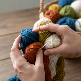 Hands guiding yarn bundles