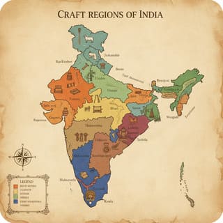 Map of India with highlighted craft regions