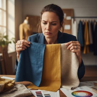 Portrait of a designer reviewing swatches