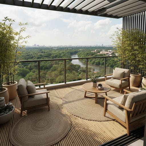 Balcony set with bamboo flatweave