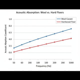 Chart illustrating acoustic absorption of wool vs hard floors