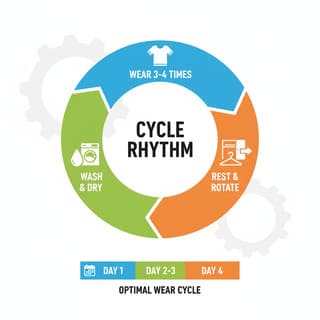 Wear cycle infographic showing rotation and cleaning rhythm