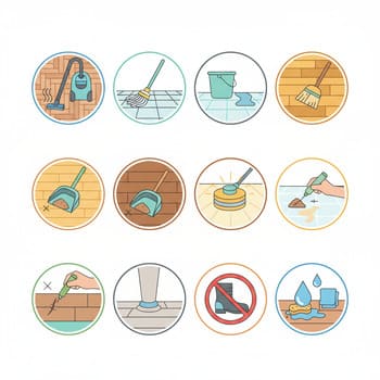 Simple care icons: rotate, vacuum, blot, air