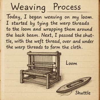 Weaving process detail with shuttle and yarn
