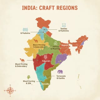 Simplified map of India highlighting craft regions