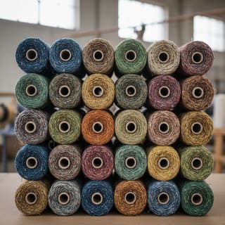 Recycled cotton threads in mixed colors