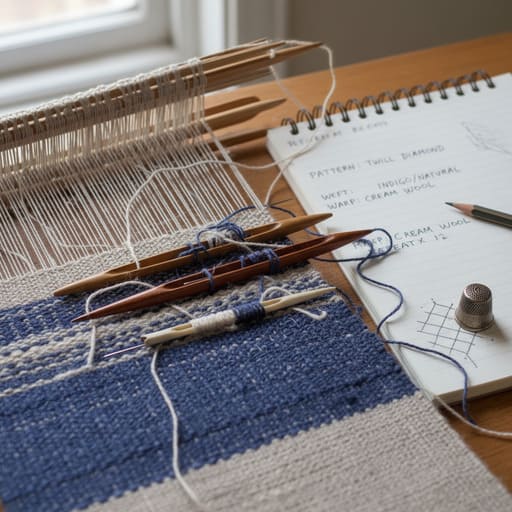 Close view of loom stitches and shuttle
