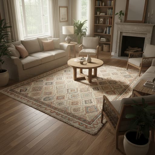 Family living room with a heather wool rug