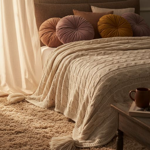 Plush rug in a bedroom at dawn light