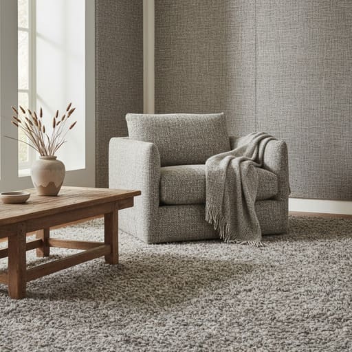 Heather wool rug grounding a small living room