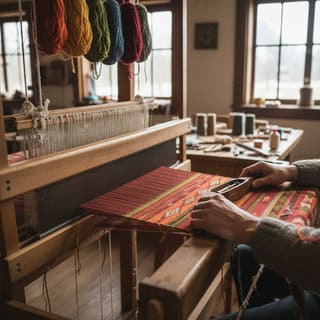 Artisan weaving at a studio loom